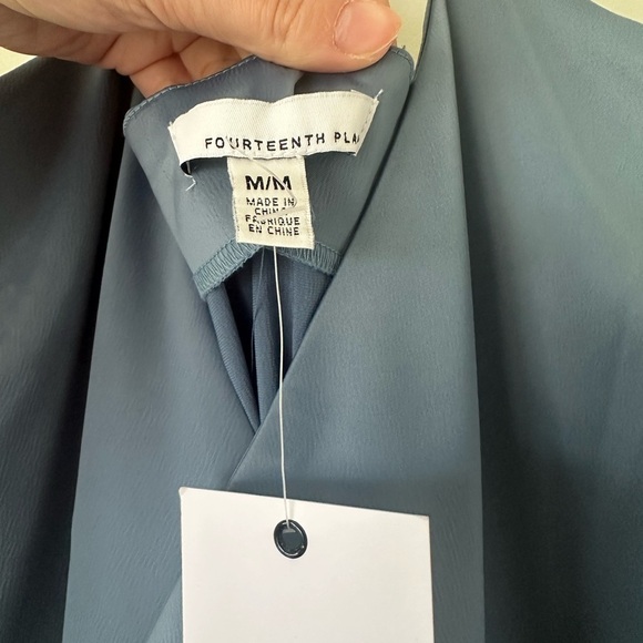 Fourteenth Place Satin Feel Blue Slip Wrap Dress - Picture 6 of 11